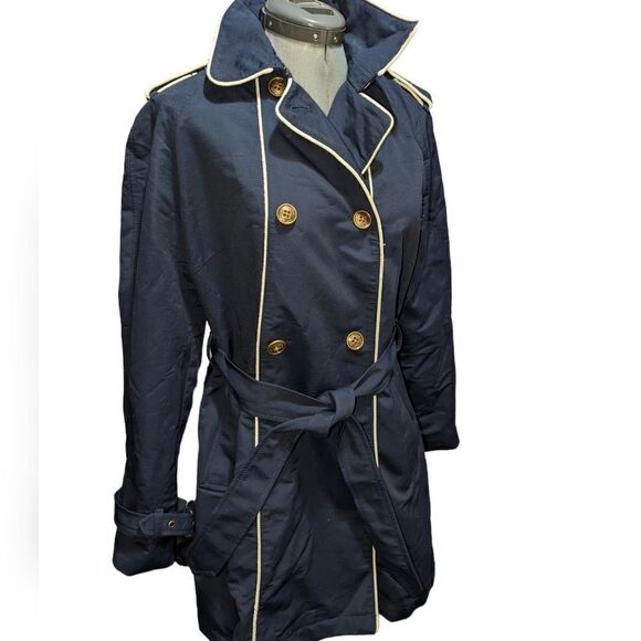 LANDS' END size small Navy Heritage Trench Coat jacket - Picture 4 of 6